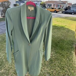 Vintage 80s Ann Tjian For Kenar Sea Foam Green Long Overcoat Blazer Size Small